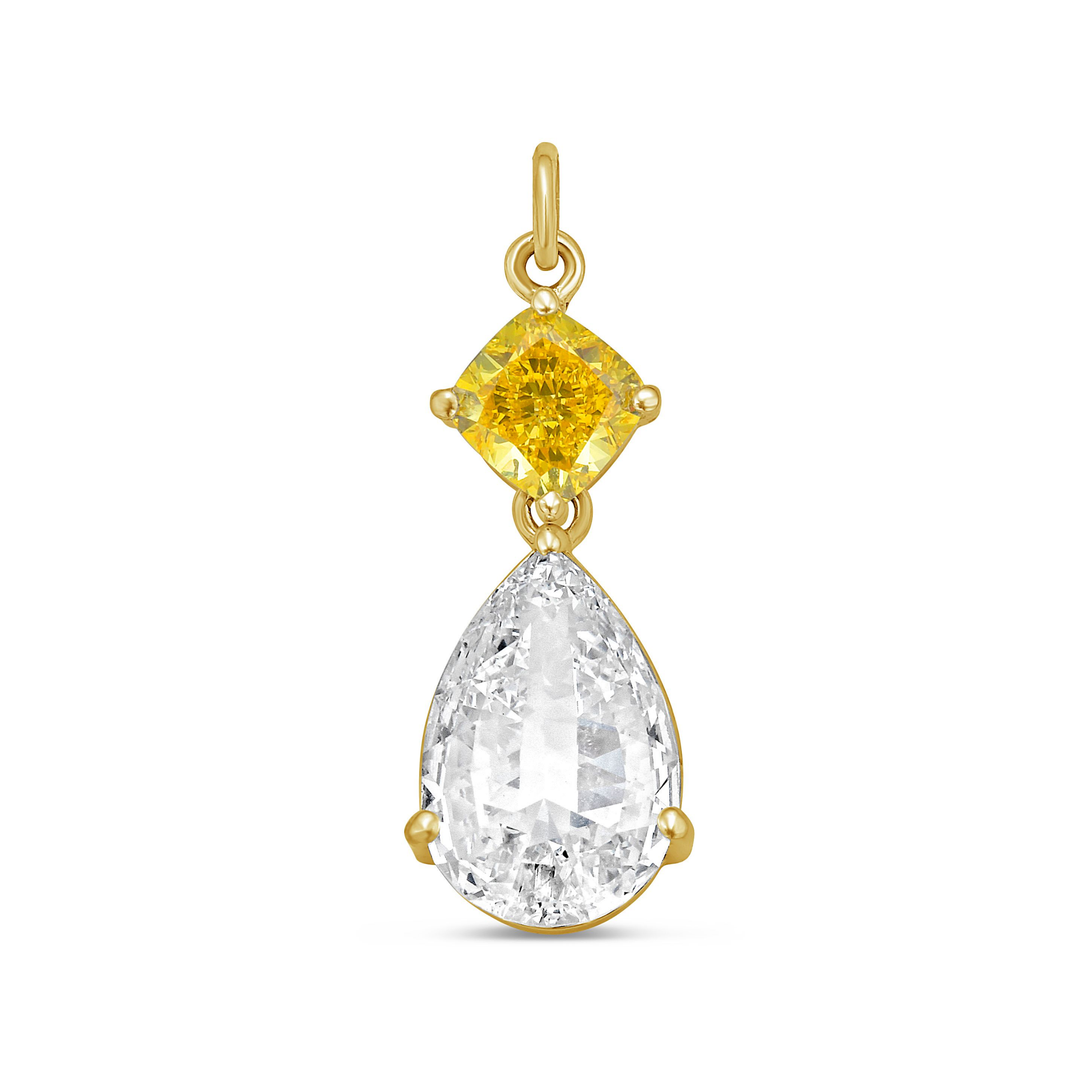 Lab-Grown Yellow & White Diamond Drop Pendant, 14k Gold