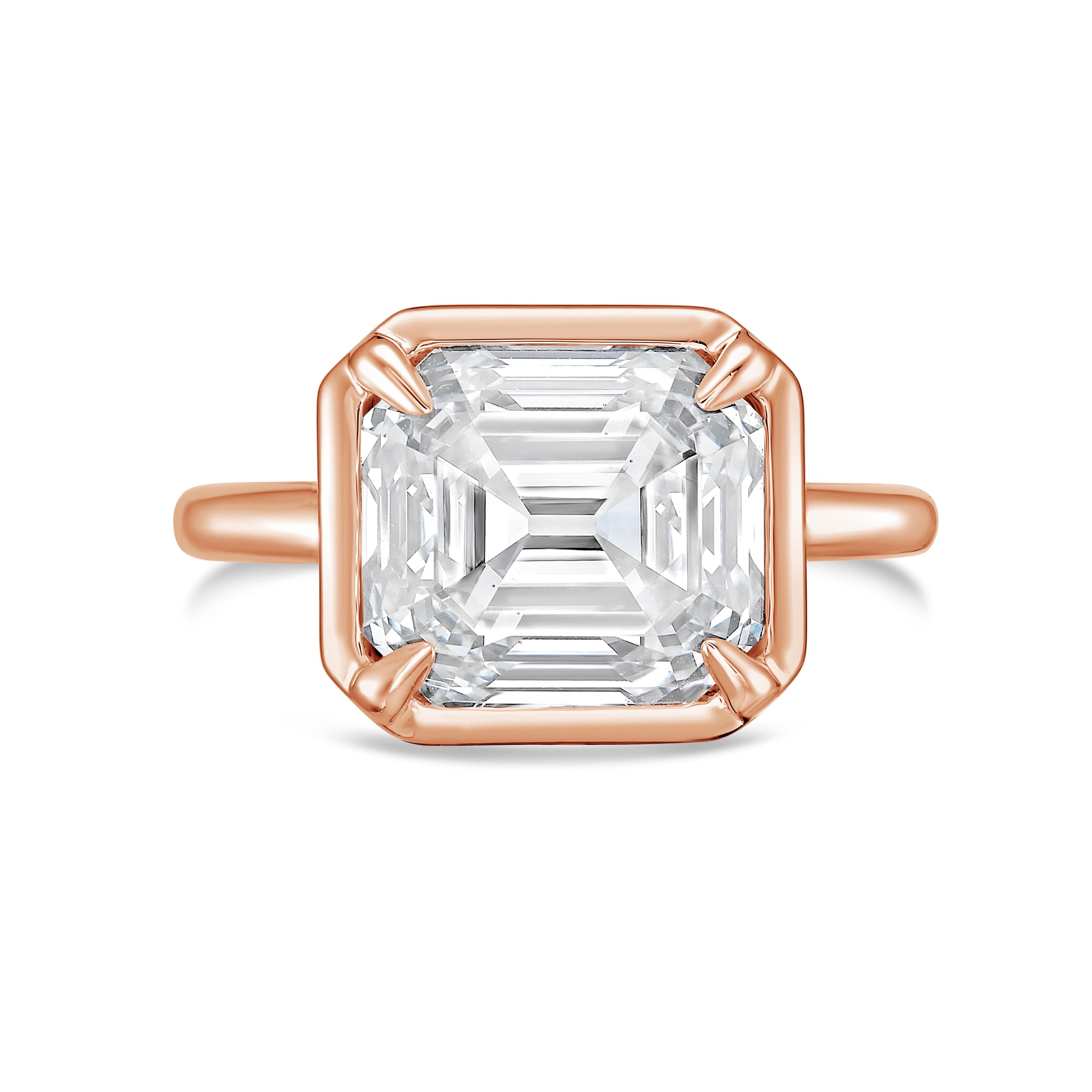 Lab-Grown Asscher Diamond Bezel Ring, 18K Gold