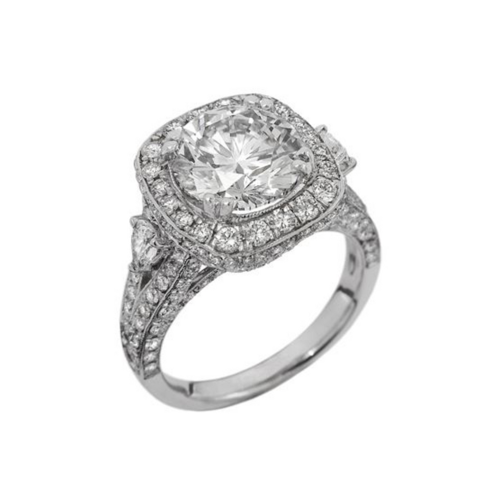3.01ct Round With Two Pear Shape Halo Diamond Ring