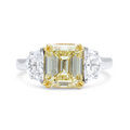 Three-Stone Emerald-Cut Diamond Ring With Half Moon Sides, Platinum & 18K Gold