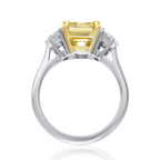 Three-Stone Emerald-Cut Diamond Ring With Half Moon Sides, Platinum & 18K Gold