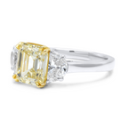 Three-Stone Emerald-Cut Diamond Ring With Half Moon Sides, Platinum & 18K Gold