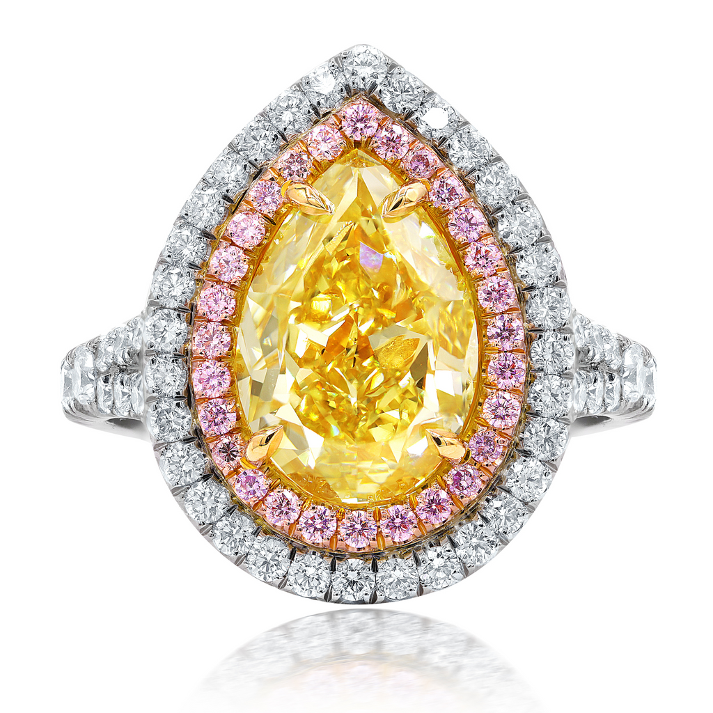 Fancy Yellow Pear Shaped Diamond Double Halo Ring