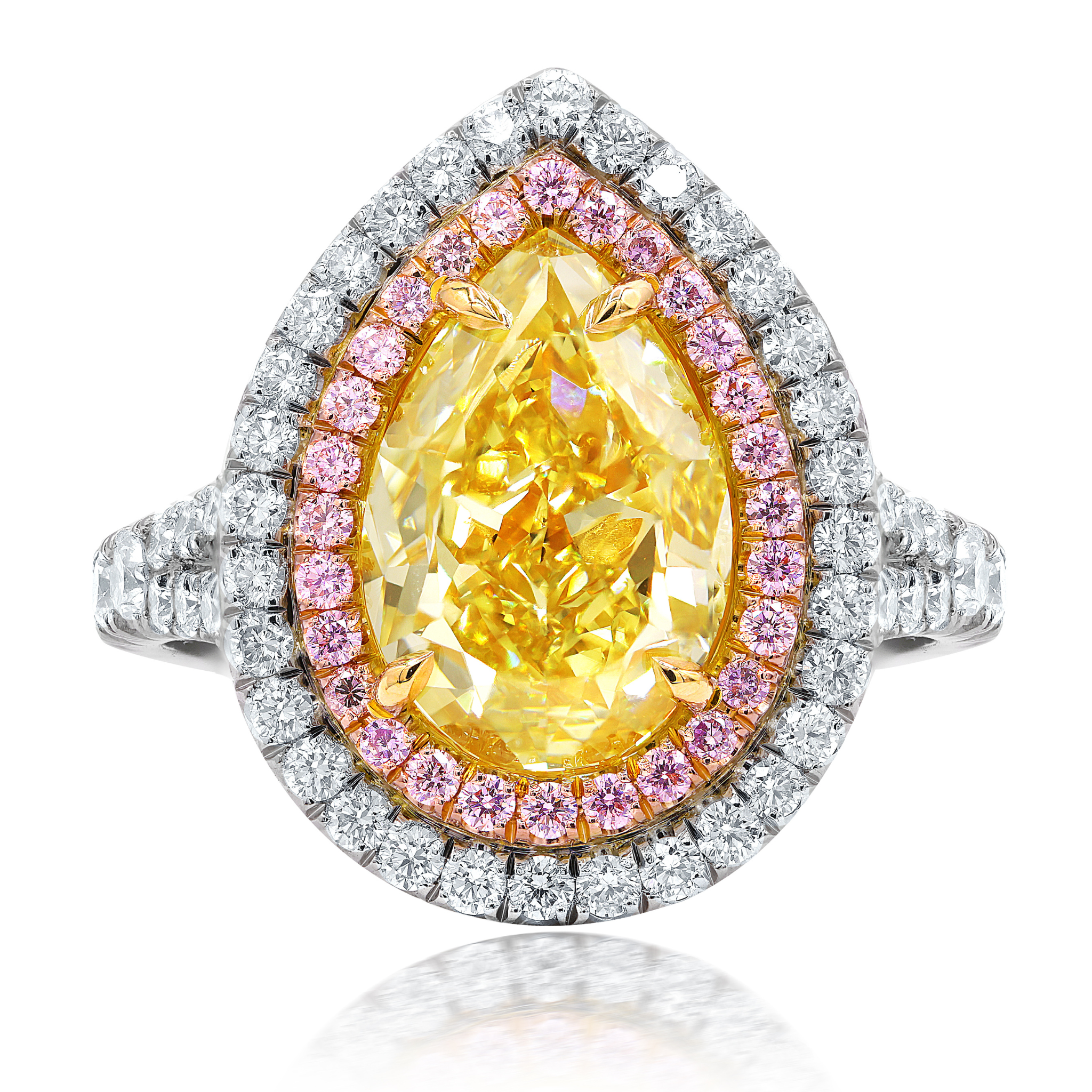 Fancy Yellow Pear Shaped Diamond Double Halo Ring
