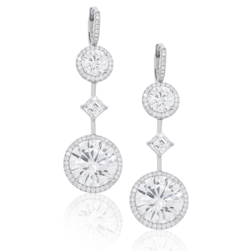 30.95cts Round Diamond Halo Drop Earrings