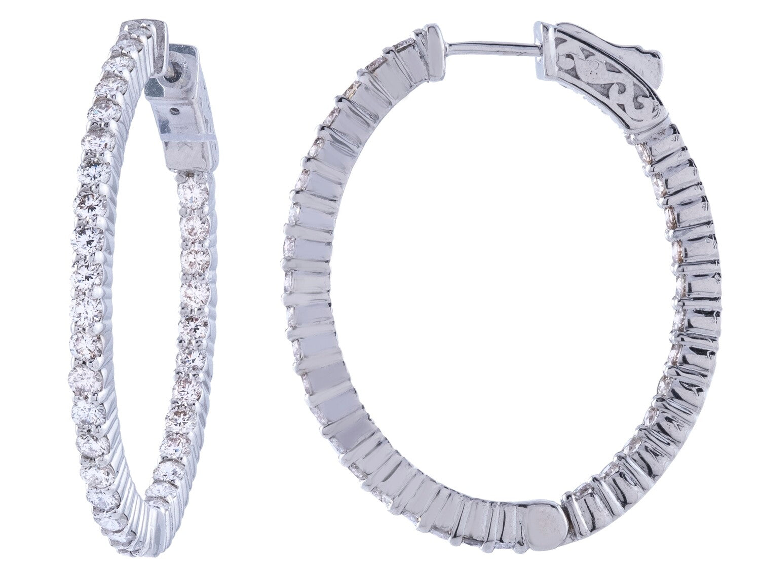 Diamond Hoop Earrings - 14 KT White Gold