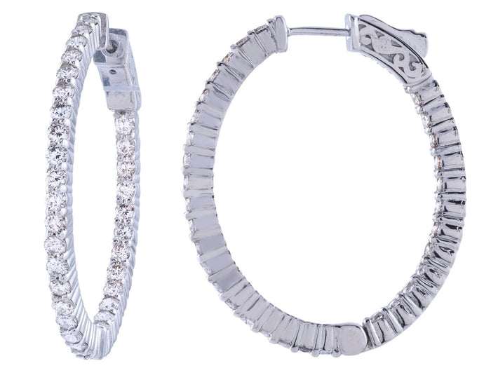 Diamond Hoop Earrings - 14 KT White Gold
