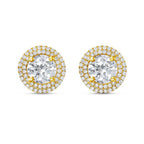 Lab-Grown Round Diamond Double Halo Earrings, 14K Gold