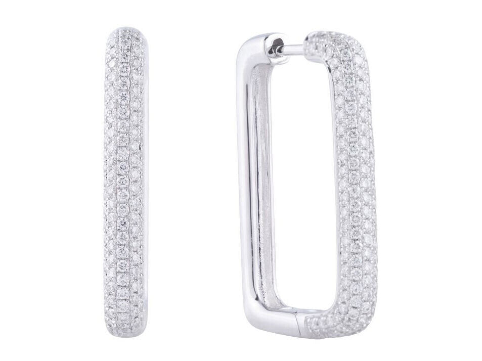 Diamond Hoop Earrings - 14 KT White Gold