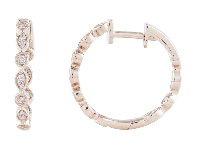 Diamond Hoop Earrings - 14 KT Yellow Gold