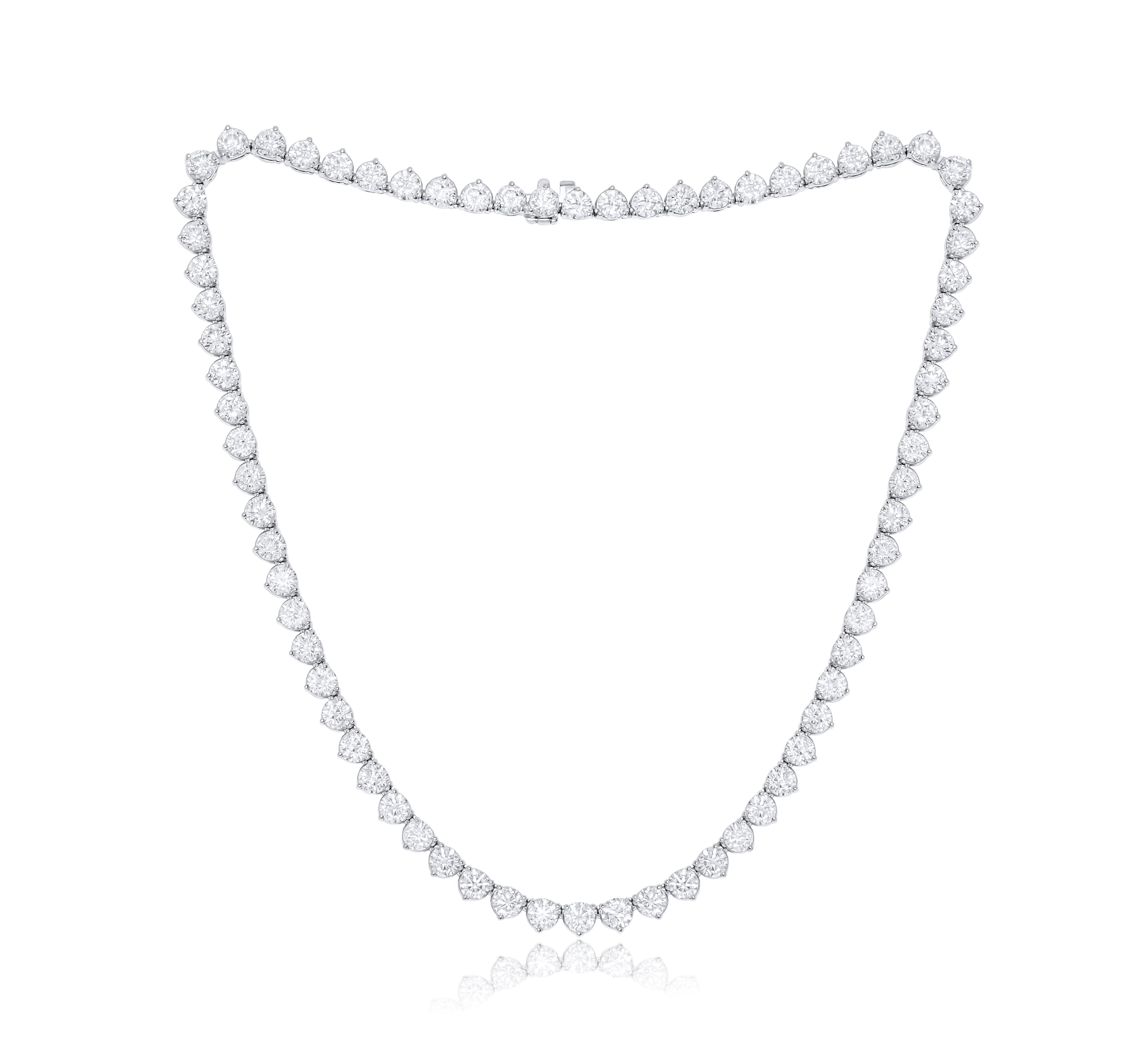 36.56cts Platinum 3 Prong Diamond Tennis Necklace