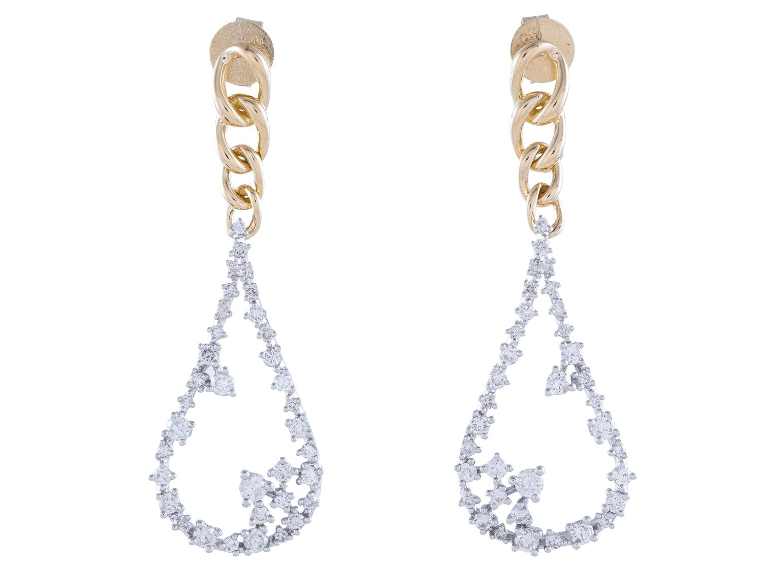 Diamond Earrings - 14 KT White & Yellow Gold