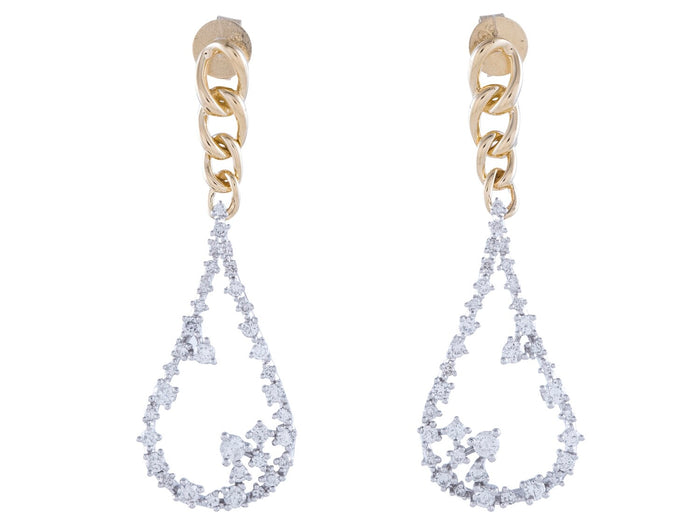 Diamond Earrings - 14 KT White & Yellow Gold