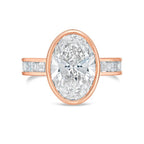 Lab-Grown Bezel Oval Diamond Ring with Channel-Set Emerald Accents