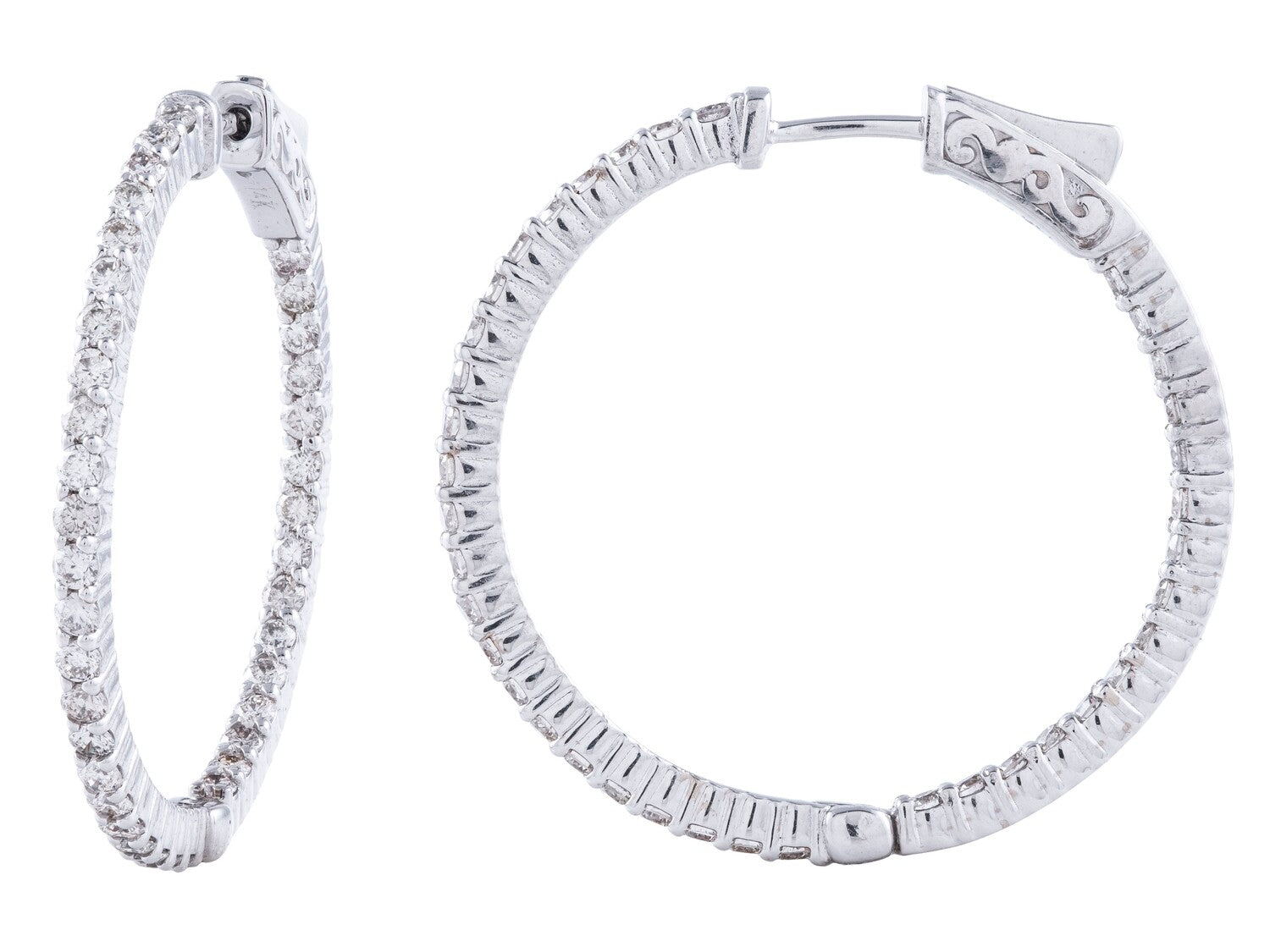 Diamond Hoop Earrings - 14 KT White Gold