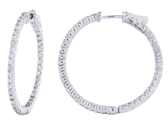 Diamond Hoop Earrings - 14 KT White Gold