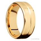 8 mm wide Beveled with Center Accent Groove 14K Yellow Gold band.