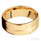 8 mm wide Beveled with Center Accent Groove 14K Yellow Gold band.