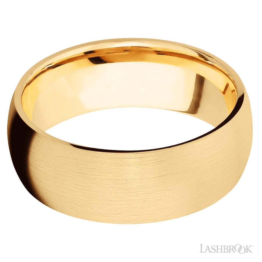8 mm wide Domed 14K Yellow Gold band.