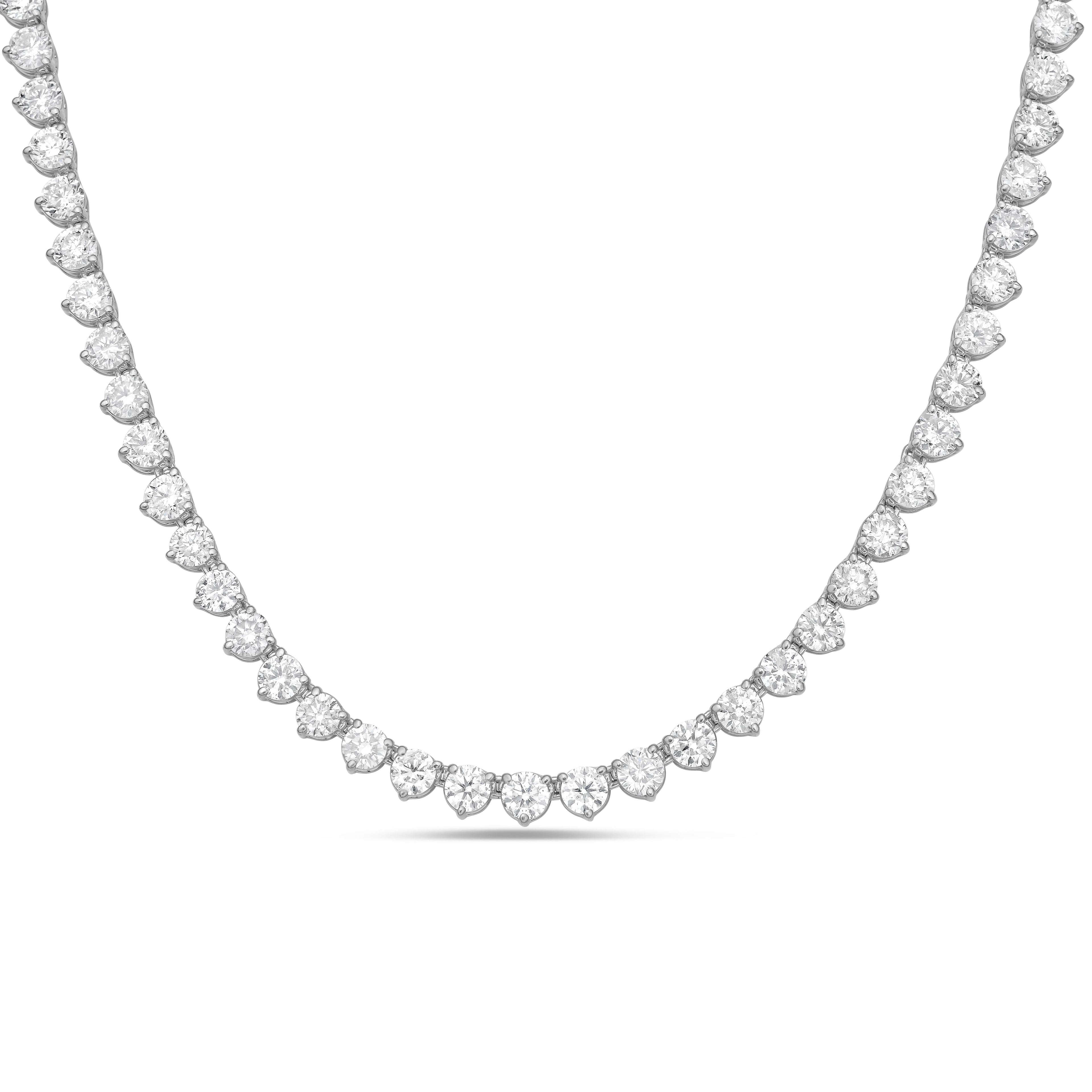 Lab-Grown Round Diamond Tennis Necklace, 3-Prong