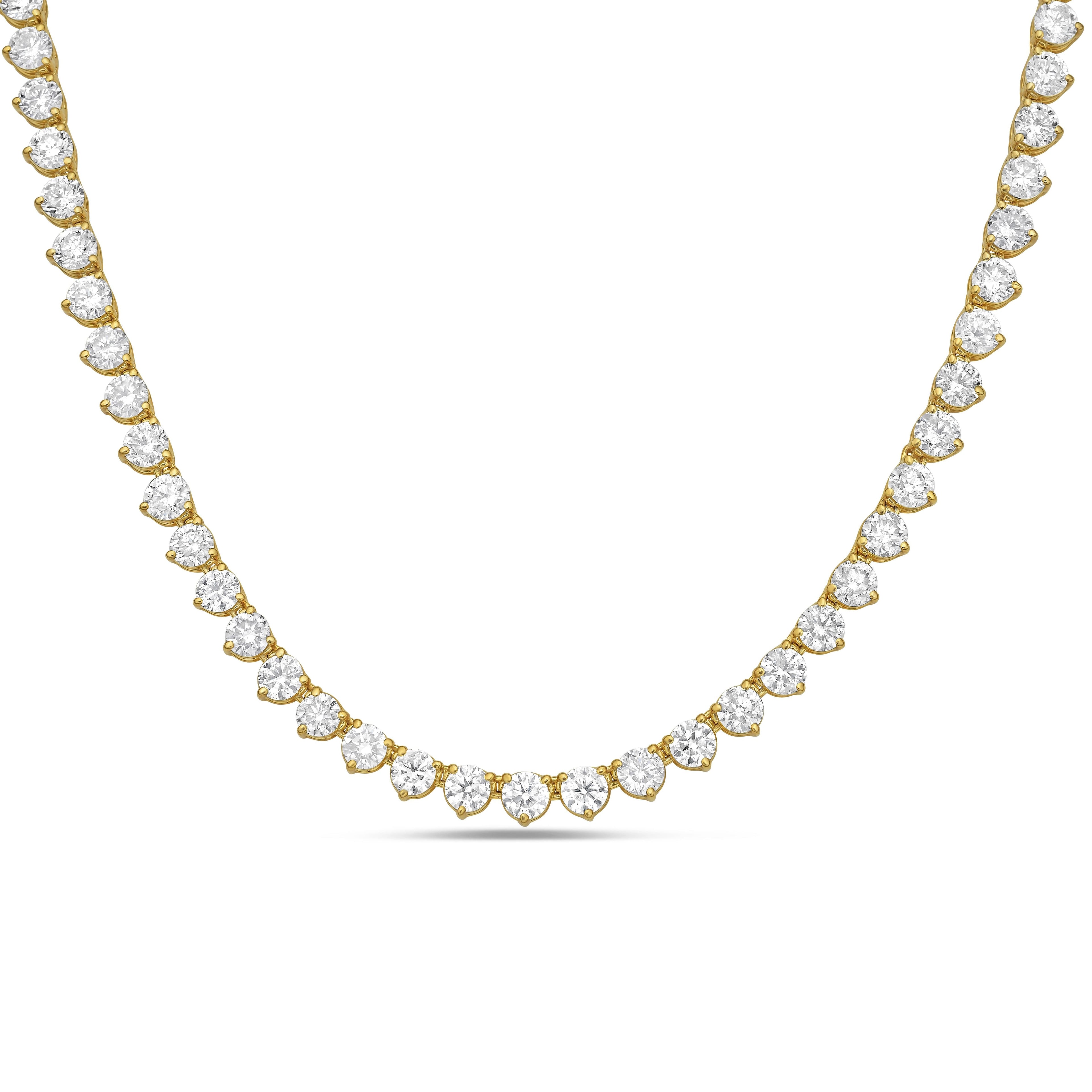 Lab-Grown Round Diamond Tennis Necklace, 3-Prong