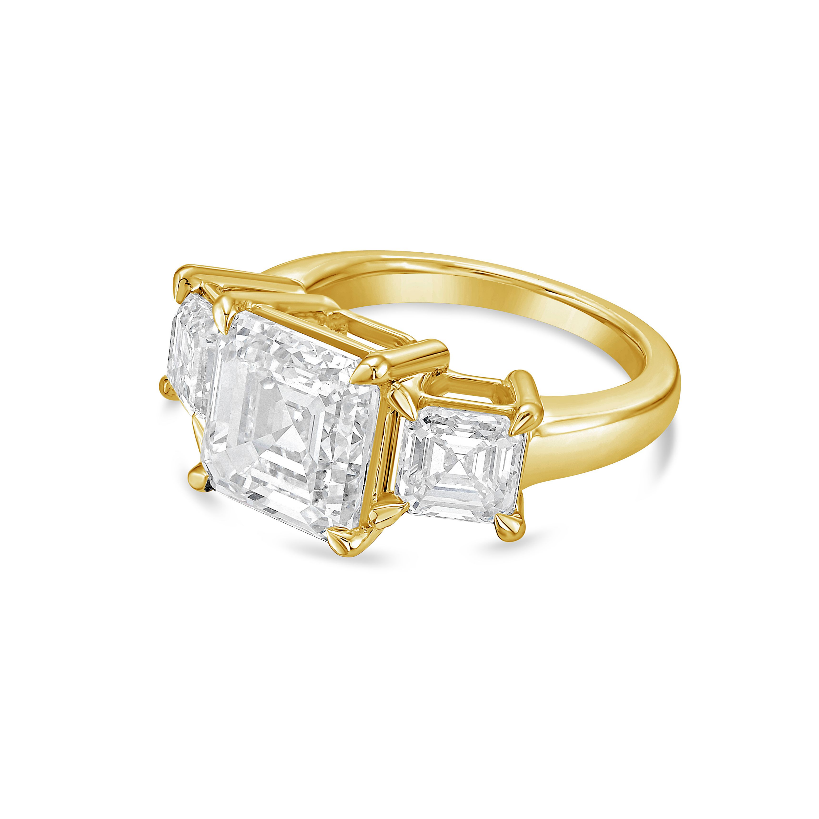 Lab-Grown Three Asscher Diamond Ring, 18K Gold