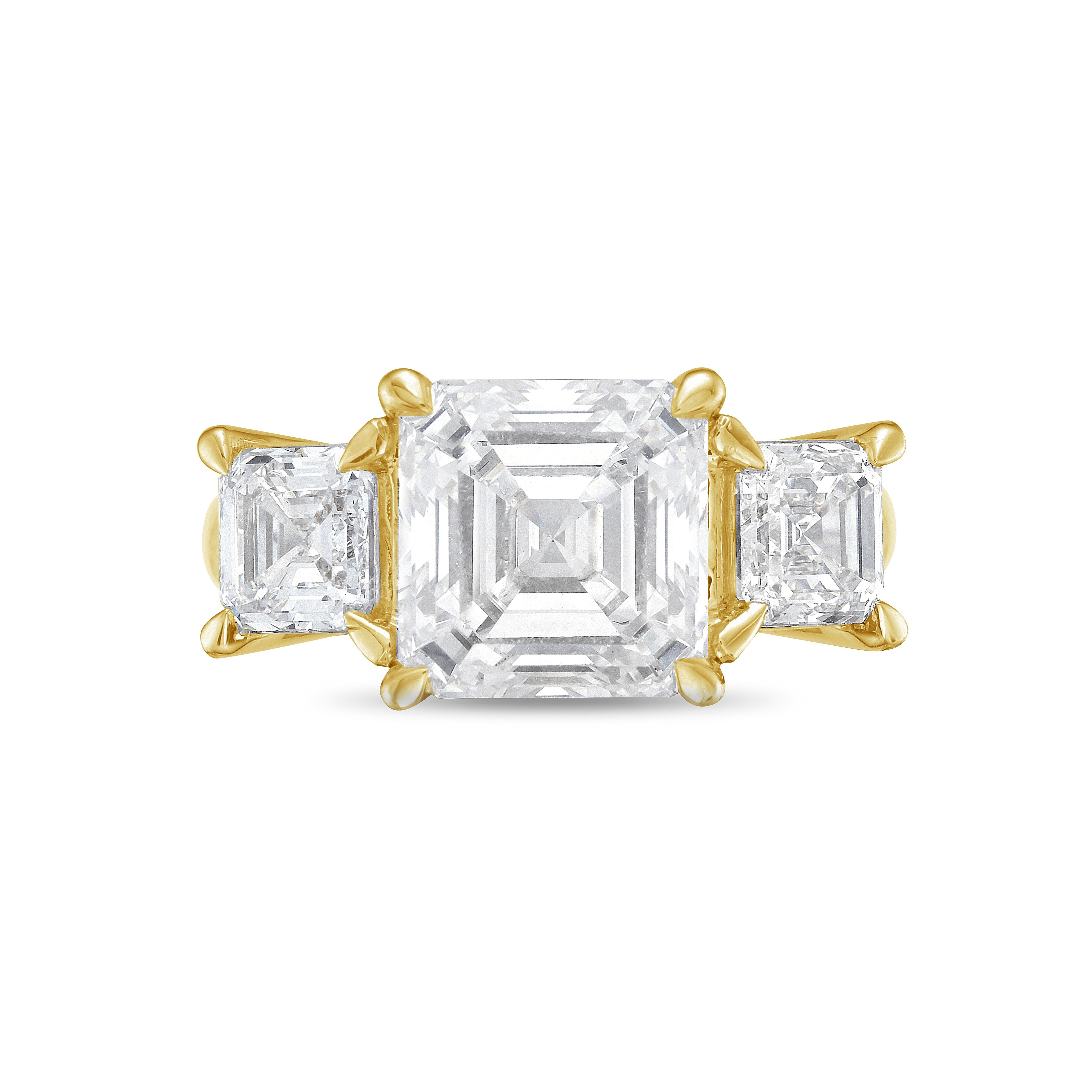 Lab-Grown Three Asscher Diamond Ring, 18K Gold