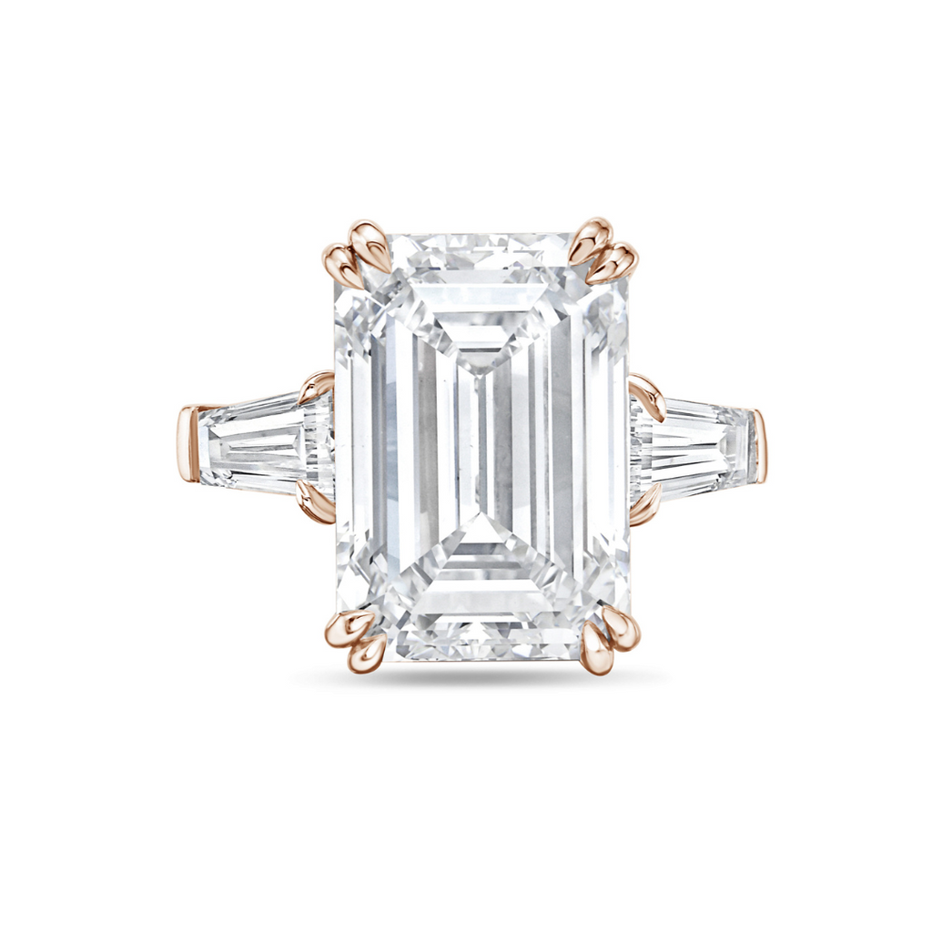 Lab-Grown Emerald-Cut Three-Stone Engagement Ring with Baguettes