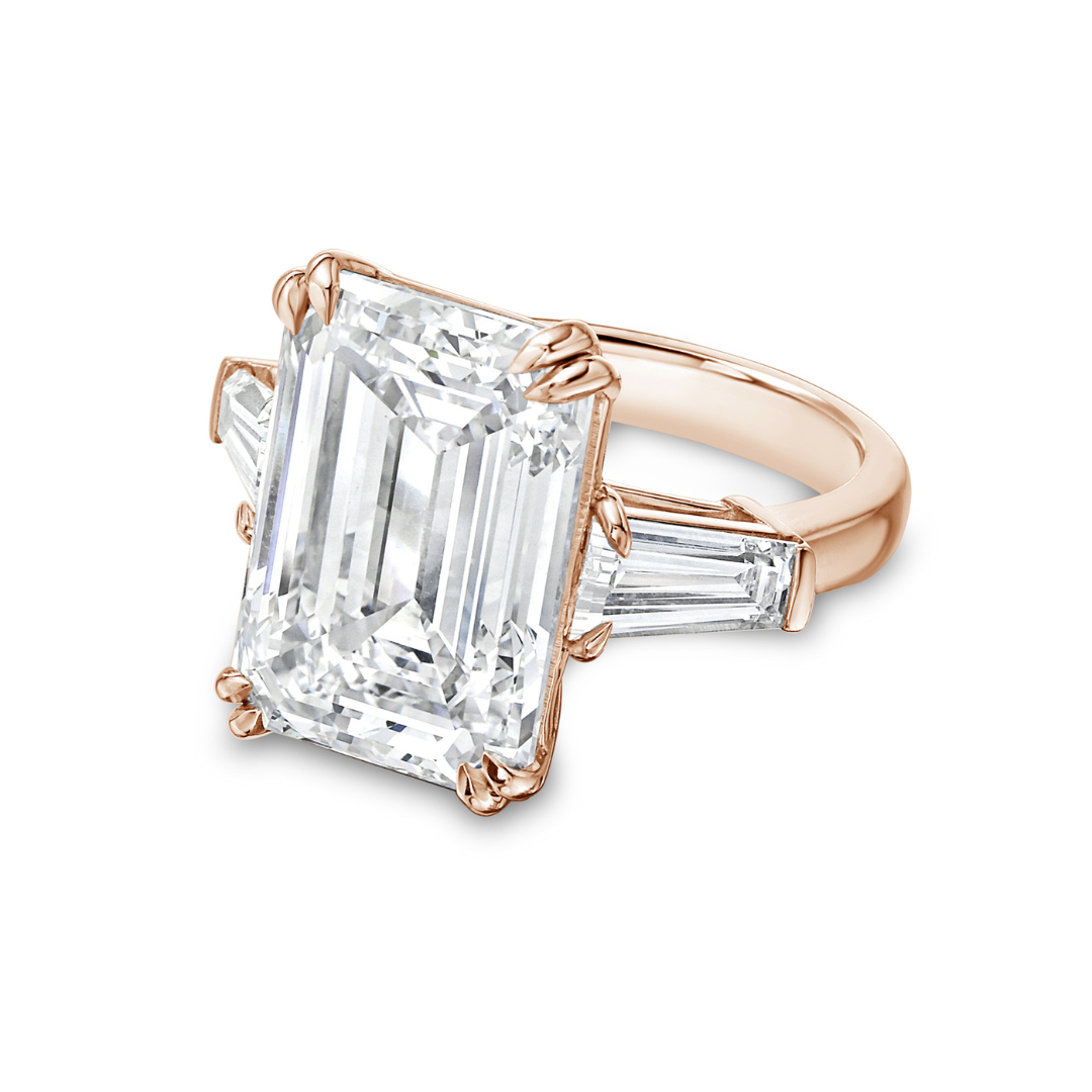Lab-Grown Emerald-Cut Three-Stone Engagement Ring with Baguettes
