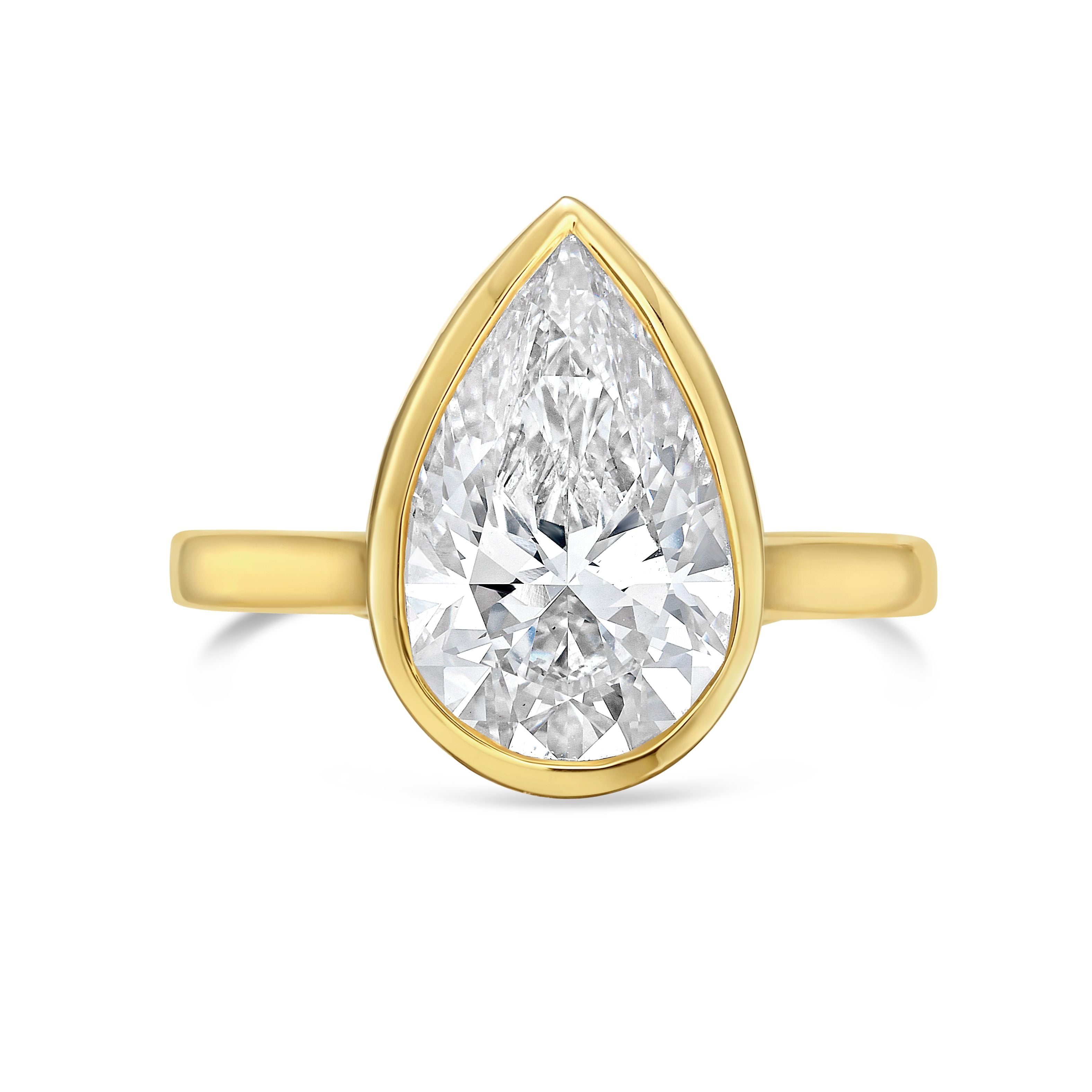 Lab-Grown Pear Bezel Engagement Ring, 18K Gold