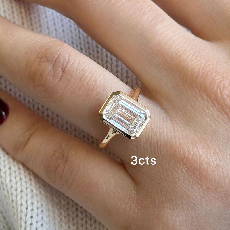 Lab Grown Emerald Cut Diamond Bezel Solitaire Ring