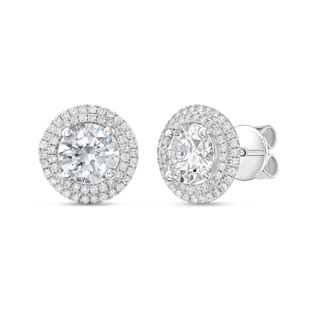 Lab-Grown Round Diamond Double Halo Earrings, 14K Gold