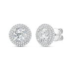 Lab-Grown Round Diamond Double Halo Earrings, 14K Gold