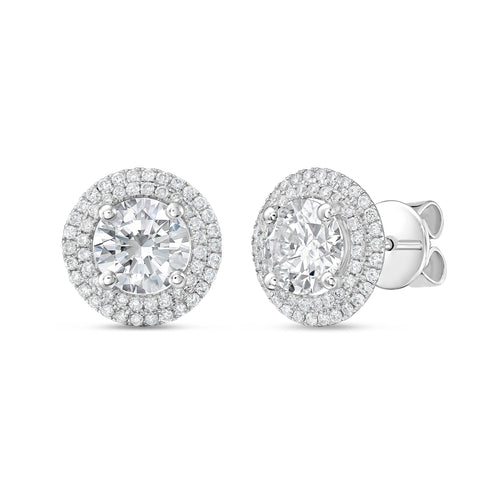 Lab-Grown Round Diamond Double Halo Earrings