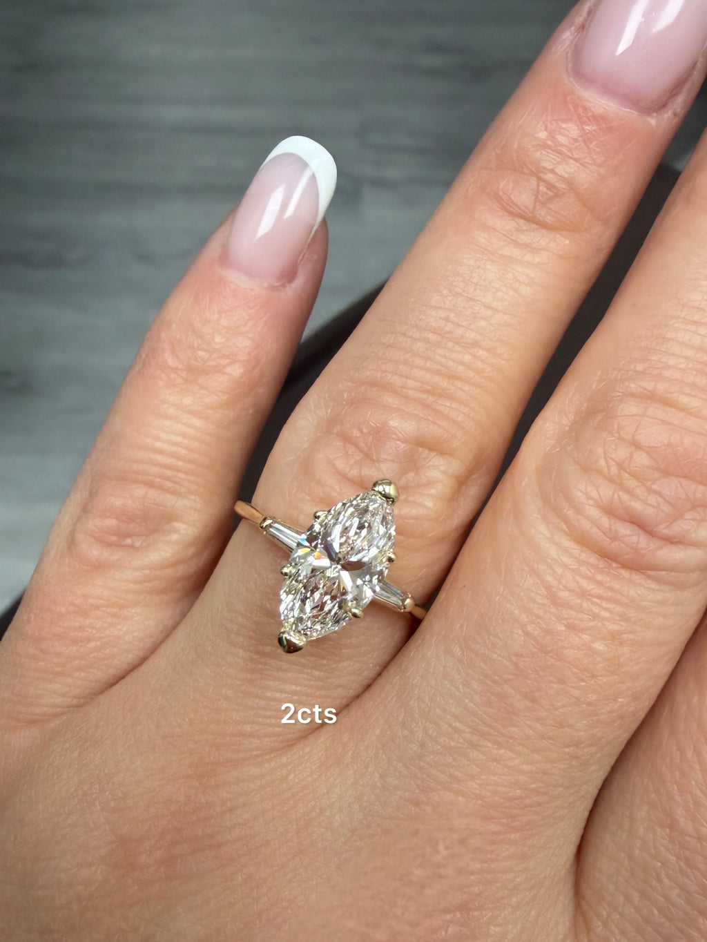 Lab-Grown Marquise Diamond Ring with Baguettes, 18K Gold