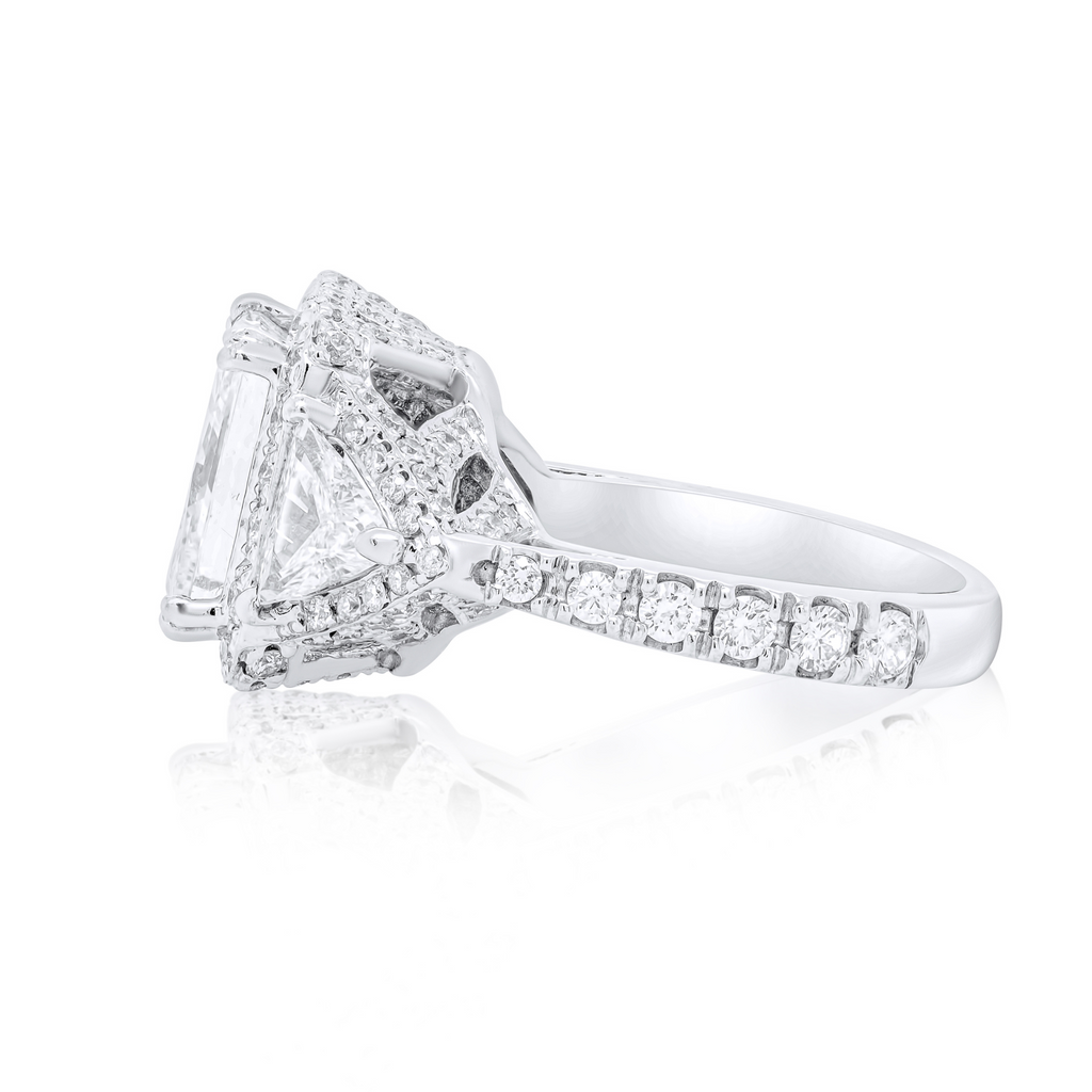 Three-Stone Halo Princess With Side Rounds Diamond Ring