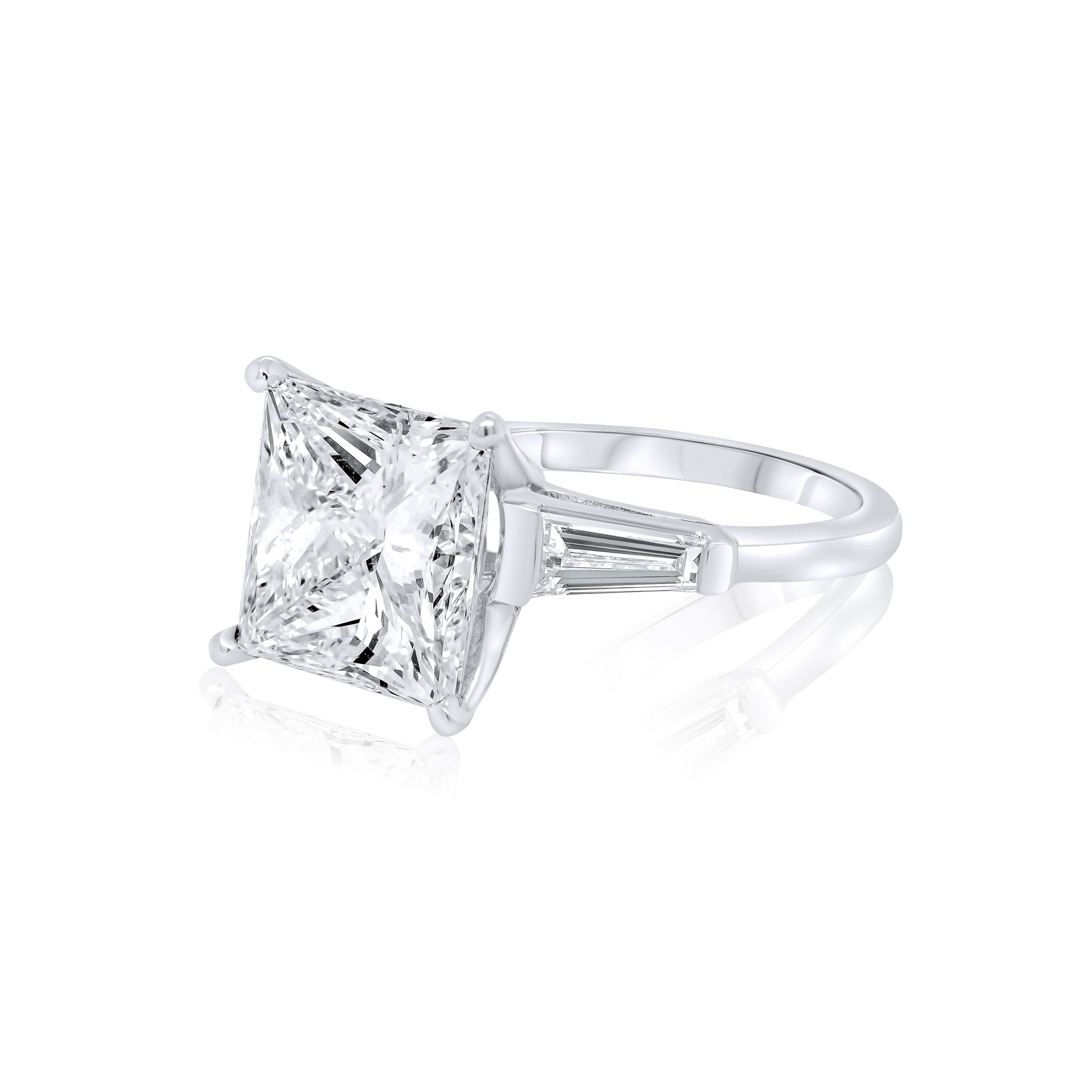 4.30ct Princess Cut With Side Baguettes Set Diamonds Ring
