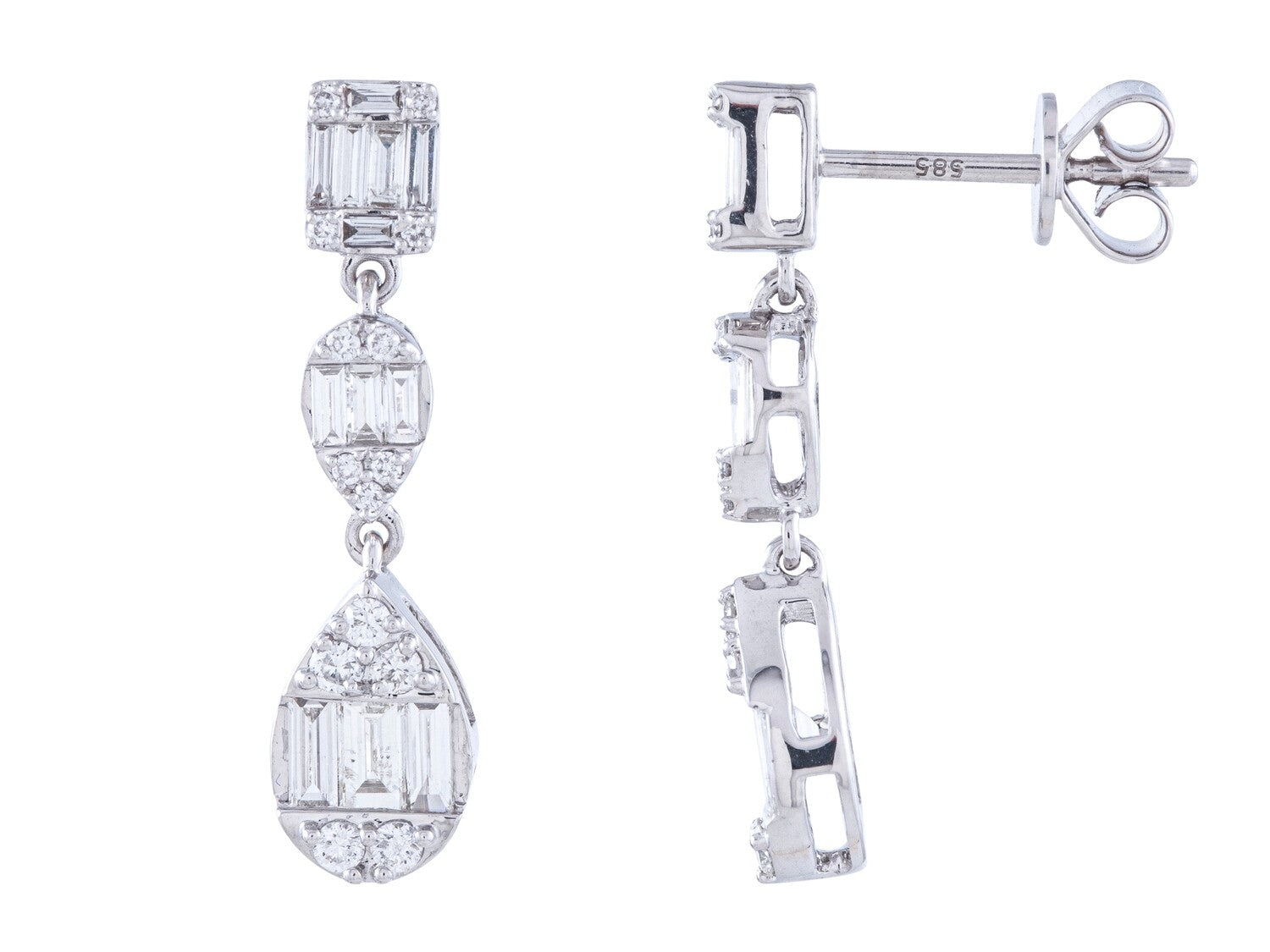 Diamond Earrings - 14 KT White Gold