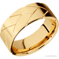 8 mm wide/Flat/14K Yellow Gold band with a machined Flatbraid pattern.