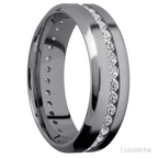 7 mm wide/High Bevel/Tantalum band with an Eternity arrangement of .03 carat Round Lab Grown Diamond stones in a Channel setting.