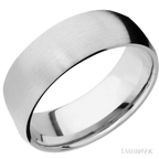 8 mm wide/Domed/14K White Gold band with  two 1 mm Sidebraid inlays of 14K White Gold and featuring a 3 Row Eternity arrangement of .015 carat Round Diamond stones in a Bead Channel setting