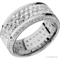 10 mm wide/High Bevel/14K White Gold band with a Bevel Eternity arrangement of .01 carat Round Diamond stones in a Bead setting and featuring a a 3 Row Eternity arrangement of .03 carat Round Diamond stones in a Bead Channel setting 