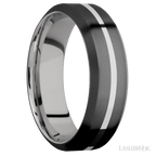 7 mm wide/High Bevel/Zirconium band with one 1 mm Centered inlay of Palladium Silver also featuring a Palladium Silver sleeve.