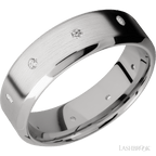 7 mm wide/High Bevel/14K White Gold band with a 9X Even arrangement of .03 carat Round Diamond stones in a Flush setting.