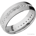 7 mm wide/Domed/14K White Gold band with an Eternity arrangement of .03 carat Round Diamond stones in a Bead Channel setting.