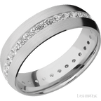 7 mm wide/Domed/14K White Gold band with an Eternity arrangement of .03 carat Round Diamond stones in a Bead Channel setting.