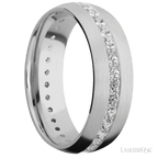 7 mm wide/Domed/14K White Gold band with an Eternity arrangement of .03 carat Round Diamond stones in a Bead Channel setting.