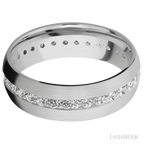 7 mm wide/Domed/14K White Gold band with an Eternity arrangement of .03 carat Round Diamond stones in a Bead Channel setting.
