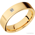 "6 mm wide/Flat/14K Yellow Gold band with an  arrangement of 1, .1 carat Princess Diamond stones in a Flush setting."