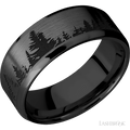 8 mm wide/Beveled/Zirconium band with a laser carved Trees pattern.